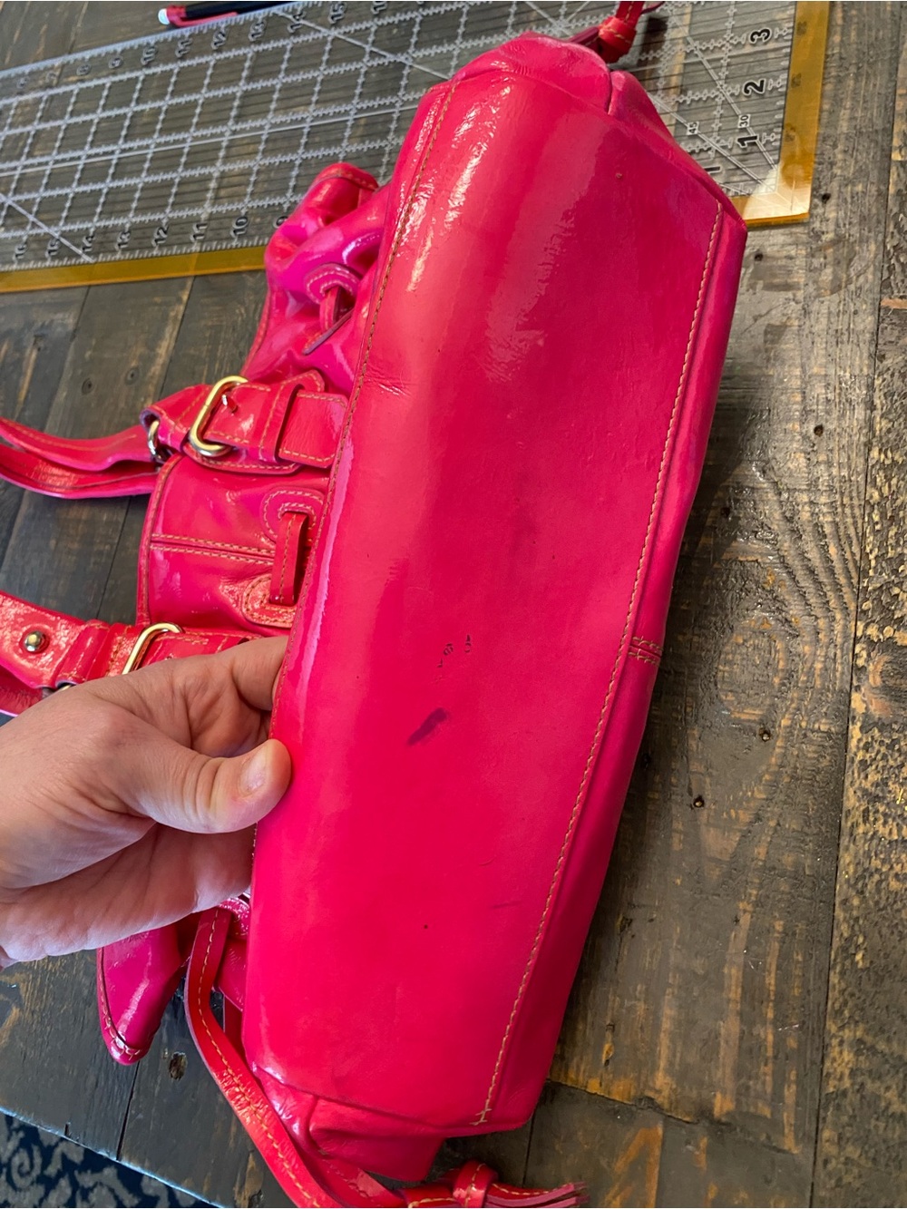 Dooney & Bourke Chiara Hot Pink Patent Leather Shoulder Bag - Picture 3 of 11